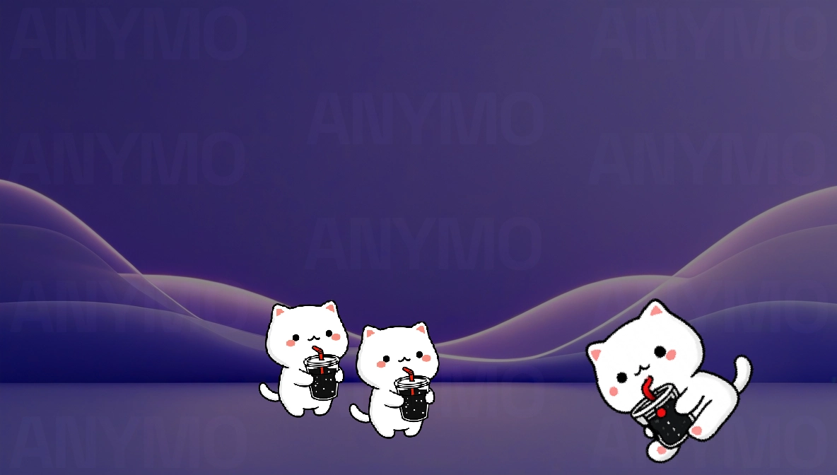 Visuels de marque animés de façon cohérente avec un branding violet et une mascotte kawaii grâce à ANYMO